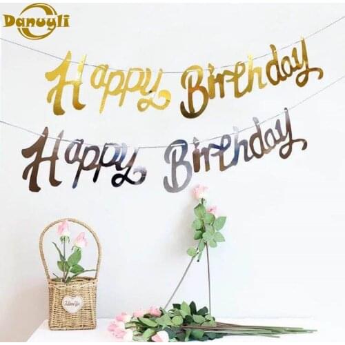 Gold and silver happy birthday bunting birthday party decoration for Adults and kids baby birthday flag bunting decoration
