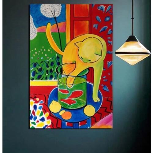 Vintage Matisse Cat Catching Fish Poster Art Canvas Painting Print Living Room Home Decor Modern Wall Art Oil Painting Poster