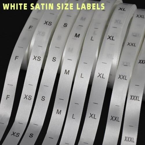 High Quality Screen Printing Satin Ribbon Black on White Size Labels Garment Size Tag Clothing Size Labels 500pcs/roll