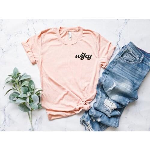 Wifey Gift For Bride Cute Wifey Shirt Gift For Just Married Shirt Women Bachelorette Party Shirt Aesthetic 100% Cotton O Neck