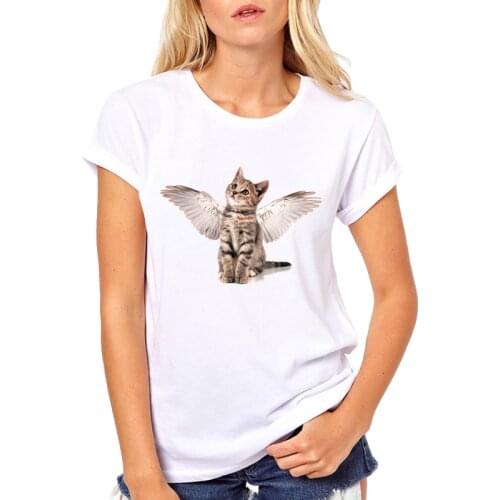 Women Fashion Cute t-shirt Chihuahua pug/Kitty angel/Yorkshire dog Printed Tee short sleeve Novelty design clothing