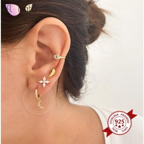 100% 925 Sterling Silver Earrings for Women White Zircon Moon Pendant Hoop Earrings Gold Silver color Earrings Fashion Jewelry