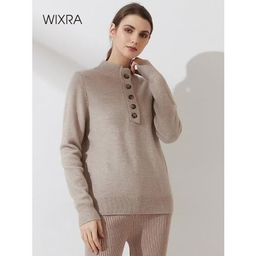 Wixra Women Buttons Turtleneck Sweater Autumn Winter New Hot Long Sleeve Soft Pullover Female Basic Top Clothing