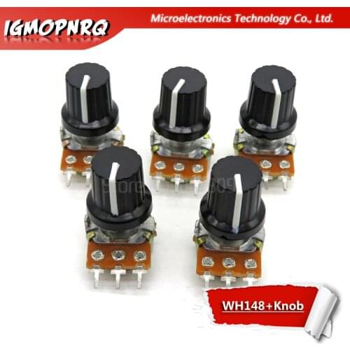 1 pair WH148 B10K B20K B50K B100K 3pin 15mm 1K 2K 5K 10K 20K 50K 100K 250K 500K 1M 1pcs wh148 + 1pcs AD2 knob Potentiometer knob