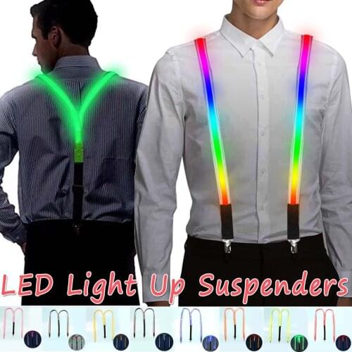 1PCS Printed LED Suspenders Men 3 Clips-on Braces Vintage Mens Suspender For Trousers Husband Male For Skirt for Party 8color