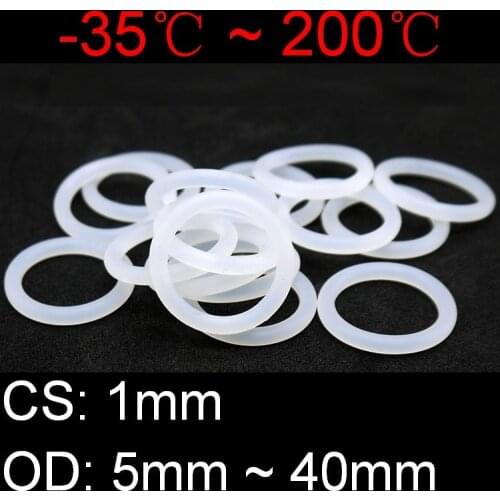 10/50pcs VMQ White Silicone O Ring Gasket CS 1mm OD 5 ~ 40mm Food Grade Waterproof Washer Rubber Insulate Round O Shape Seal