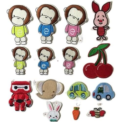 100pcs/lot Embroidery Patch Monkey Elephant Pig Animal Car Cherry Bee Clothing Decoration Sewing Accessories Craft Diy Applique