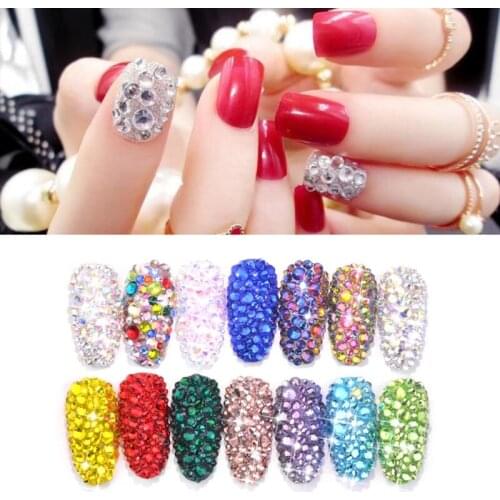 12 Grid 1440pcs Mix Sizes Glass Crystal Non Hot Fix Rhinestone Flatback Crystal M76F