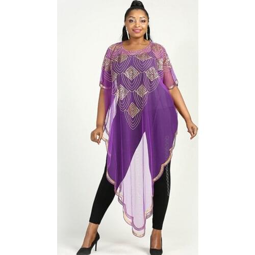 2021 African Womens Mesh T-shirt Dress Dashiki Muslim Abaya Dress Sequins High Quality Top Fashion African Womens Dress