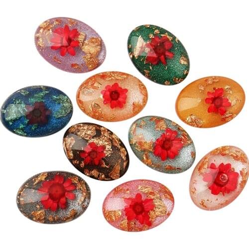 4pcs/lot Beauty Flowers Rose Daisy 18*25MM Photo Glass Cabochon Demo Flat Back DIY Bezels for Resin Jewelry Making Accessories
