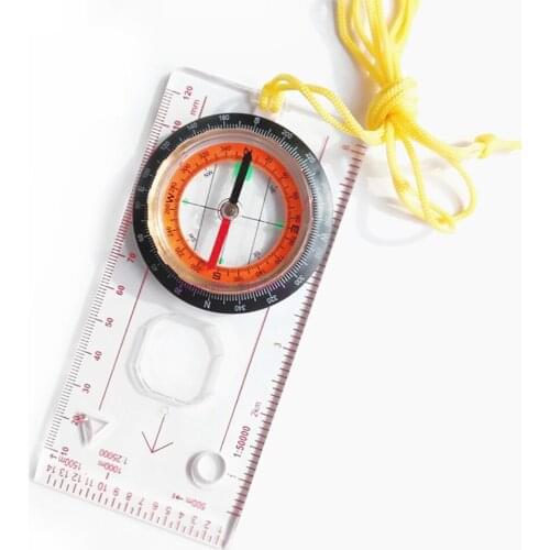50pcs Map Scale Compass with neck strap Outdoor Camping Hiking Special Compass Ruler Map Scale Compass TransparentColor