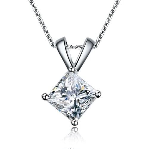1 CT Lovely Design Princess Cut Simulate Diamonds Pendant Necklace Solid Sterling Silver White Gold Finish Pendant Necklace