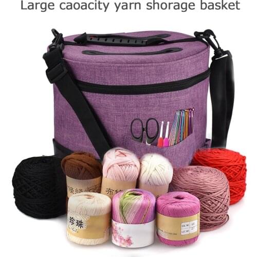 Cylinder Crochet Bag Woolen Storage Bin Large Capacity Storage Bag With Zipper Closure DIY Organizer Knitting Bag
