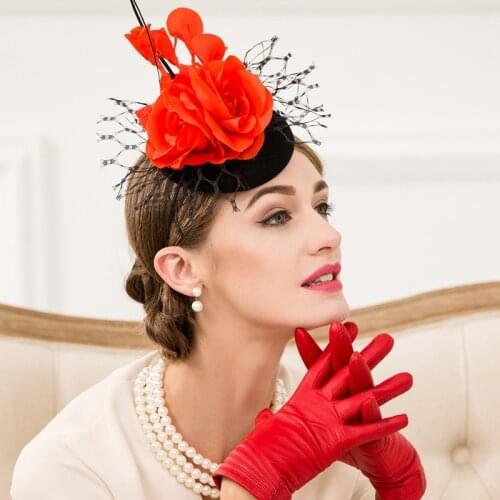 Lady New Fashion Fedoras Cap Women New Flowers Headwear Girls Red Flowers Are Small Gauze Hat B-4820