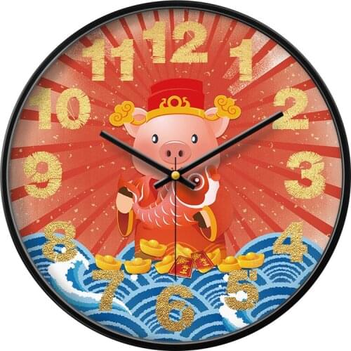 Red Large Wall Clock Living Room Cartoon Pig Metal Office Kitchen Clocks Bedroom Silent Kids Room Shabby Chic Home Decor Europe