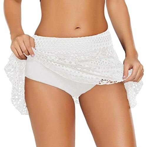 Sexy Solid Swimsuit Swim Boyshorts Womens Lace Crochet Skirted Bikini Summer Bottom Hollow Out Swimsuit Short Skort Swim Skirt