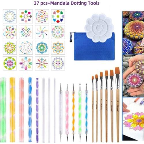 Mandala Dotting Tools DIY Painting Stencils Ball Stylus Palette Paint Brushes Multifunction Embossing Dot Kit for Canvas Rocks