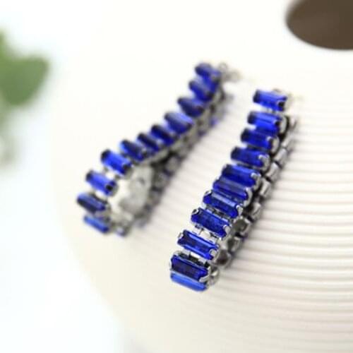 Fashion jewelry blue small rectangular crystal long chain earrings women party accessories earrings jewelry for gift #E191