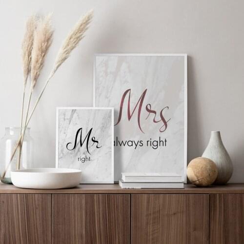 Mrs & Mr Marble Wall Art Paper And Canvas Painting Golden Cyan Art Poster Print Wall Picture for Living Room Decor