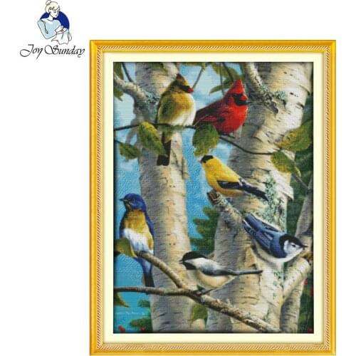 Joy Sunday Birch Birds In The Tree Pattern DIY Home Decor Chinese Cross Stitch Embroidery Print Counted Chinese Cross Stitch Kit