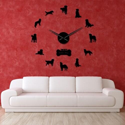Toller Dog Giant DIY Wall Clock Nova Scotia Duck Tolling Retriever Dog Breed Self Adhesive 3D DIY Wall Watch With Mirror Surface