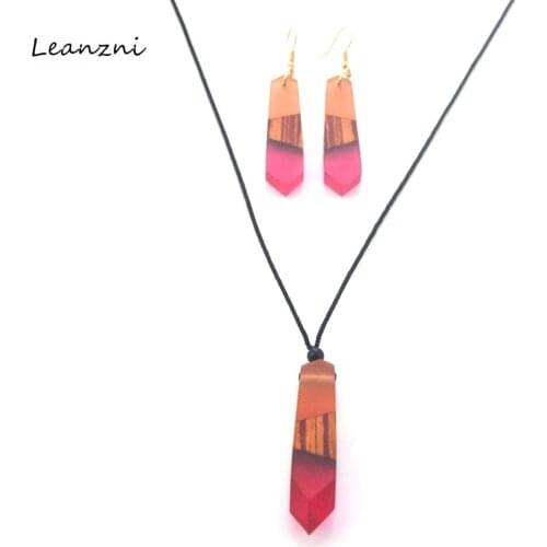 Leanzni Hand wood resin necklace pendant suit, declare fashion jewelry, knitting rope, gifts, wholesale
