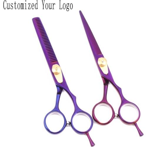 Hairdresser Scissors 6" JP Satinless Violet Color Cutting Scissors Thinning Shears Hair Scissors Customize Brand C1020