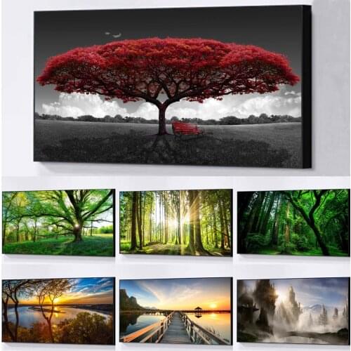 Green Forest Landscape Trees Canvas Painting Posters and Prints Cuadros Wall Art for Living Room Home Decor