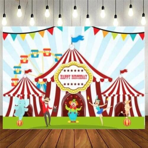 Pink Teal Circus Backdrop Carousel Big Top Tent Girls Birthday Party Table Playground Background for Baby Shower Banner