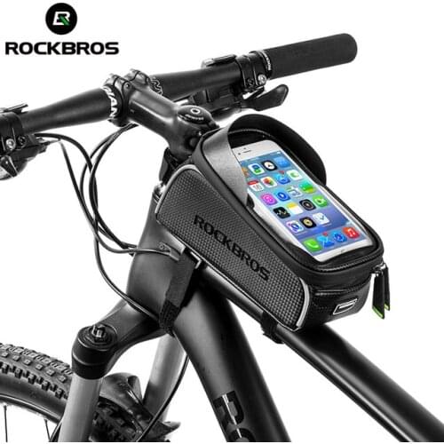 6 Inch Bicycle Frame Bag Waterproof Touch Screen Cell Phone Bike Front Frame Pouch Case Reflective Cycling Front Tube Frame Bags