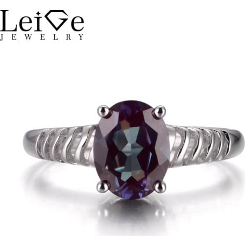 LeiGe Jewelry Alexandrite Engagement Rings Oval Cut Color Changing Stone June Birthstone Ring 925 Sterling Silver Fine Jewelry