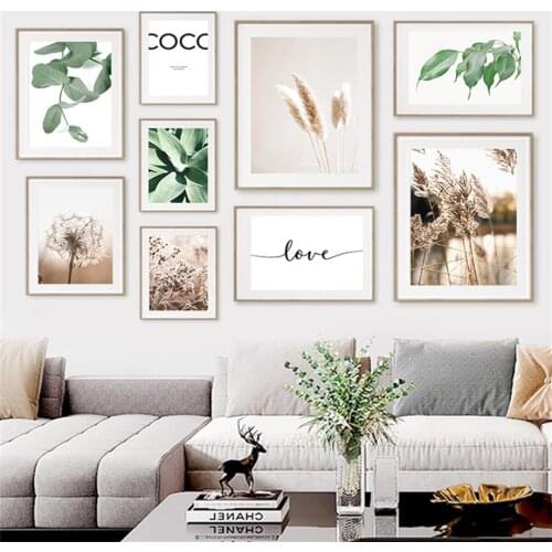 Green Agave Leaf Dandelion Pampas Grass Wall Art Canvas Painting For Living Room Decor Nordic Posters And Prints Wall Pictures