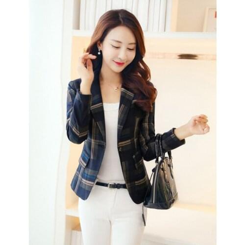 Women Soft and Comfortable High-quality Plaid Jacket with Pocket Office Lady Casual Style Blazer Women Wear Single Button Coat