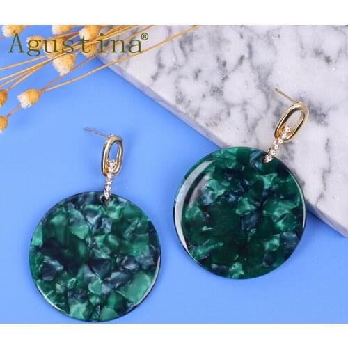 Agustina Women Acrylic Gold Earrings Jewelry Korean fashion Girls Drop Earrings Green Long Round Earrings Punk Earring statement