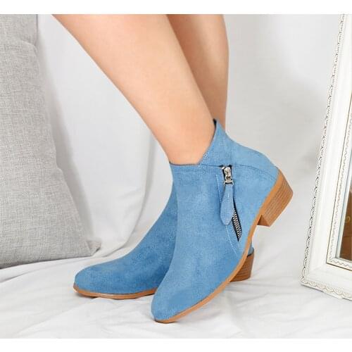 Women Boots Autumn PU Leather Chunky Heels Ankle Boots Fashion Pointed Toe Short Boot Zipper Casual Winter Boots Plus Size 2021