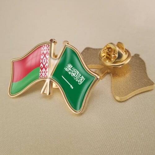 Belarus and Saudi Arabia Crossed Double Friendship Flags Lapel Pins Brooch Badges