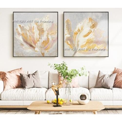 The Trend Gold Yellow Flower Handmade Abstract Arts Oil Painting On Canvas Modern Drawing For Office Hotel Decoration Frameless