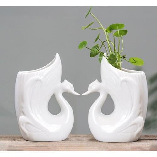 1 Pair White Ceramic Swans Flower Pot Creative Planter for Succulents Plants Mini Flowerpot Home Garden Decor Gift for Couples