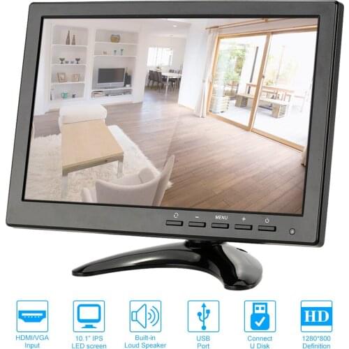 10.1” LED IPS Monitor with HD/VGA/BNC/AV/USB Ports and Remote Control support 1080P/1080i for CCTV Camera Surveillance System