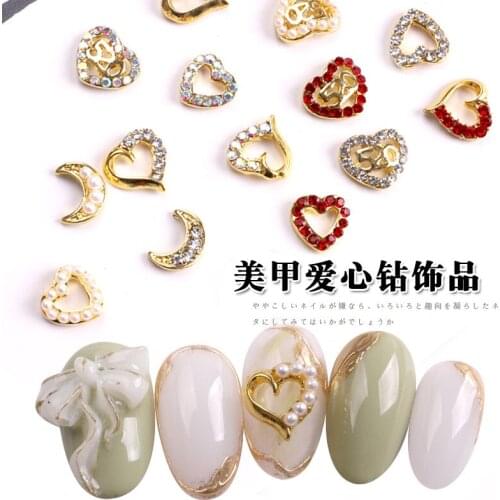 10PCS/LOT Japanese style moon heart nail art alloy nails accessoires pearl jewelry decoration