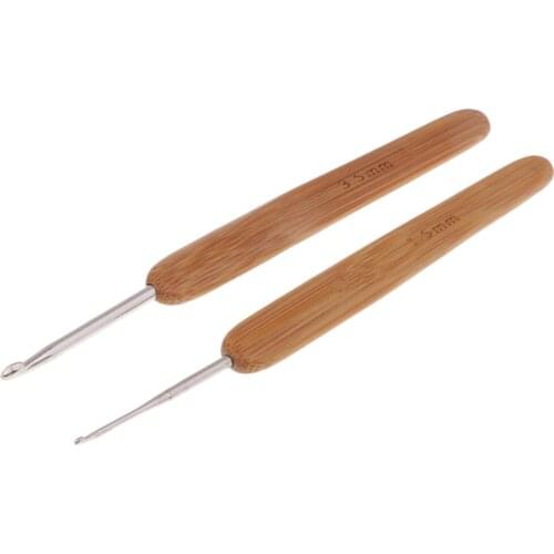12Pcs Bamboo Handle Iron Metal Crochet Hooks Knitting Needles 0.5mm-3.5mm