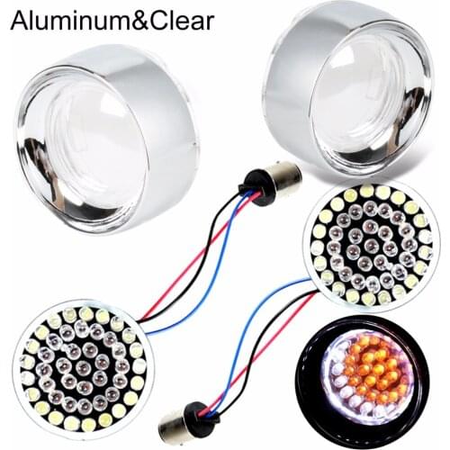 2inch 1157 Bullet White/Amber LED Turn Signal Inserts W/Clear Aluminum Turn Signal Lens For Harley Sportster Touring Dyna 883