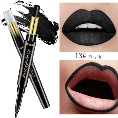 2 In 1 Double Head Halloween Lip Liner Pencils Gloss Hot Sexy Lipstick Waterproof Long Lasting moisturizing Pigments Nude Color