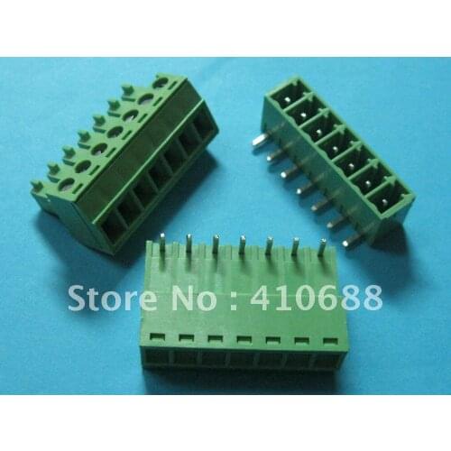 200 pcs Angle 7 pin/way Pitch 3.5mm Screw Terminal Block Connector Green Color Pluggable Type with angle pin