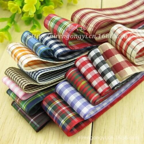 25mm Polyester Gird Pattern Ribbon DIY Manual Satin Ribbon Printing Woven tape Bowknot Hair accessories 10M/Lot