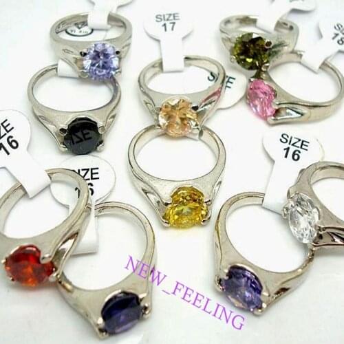 25pcs Mixed Color Silver Plated Metal Alloy Colorful Faux Zircon Fashion Ladys Rings Lots Wholesale