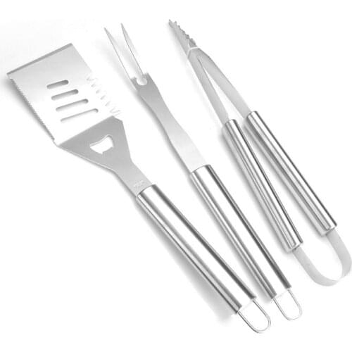 3PCS/Set Portable Stainless Steel Barbecue Accessories Set BBQ Grilling Shovel Tong Fork Kitchen Utensils Outdoor Panic Tools