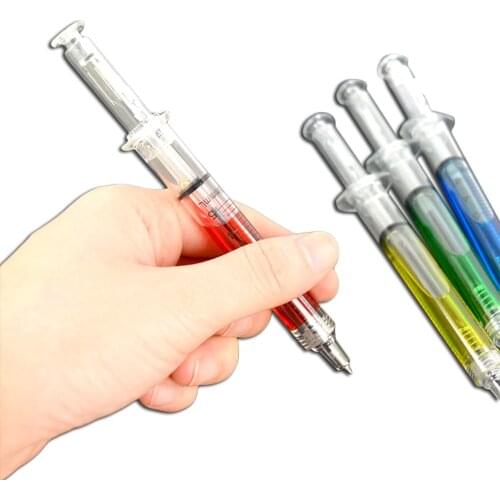 4 PCS Needle Tube Shape Black Ink Ballpoint Pen Syringe Multi-Color Novelty Writing Liquid Pens Stationery