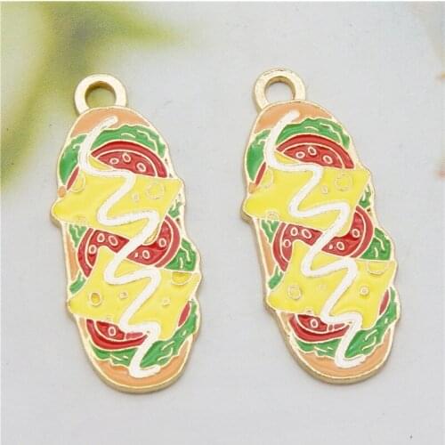 4pcs Enamel Alloy Pendant Food Bread Shape Charms Jewelry gift DIY Fashion Women Necklace bracelet Earrings Accessories13*32mm