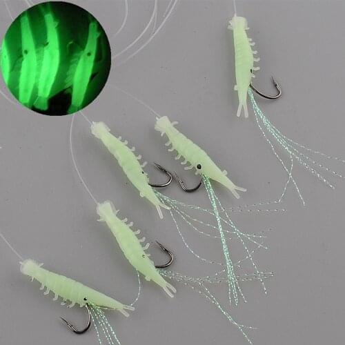 5pcs 1.2cm Soft Rigs Fishing Lure Glow In The Dark Luminous Shrimp Bait Jigs Lure Soft Worm Fake Lure Baits Lures Set